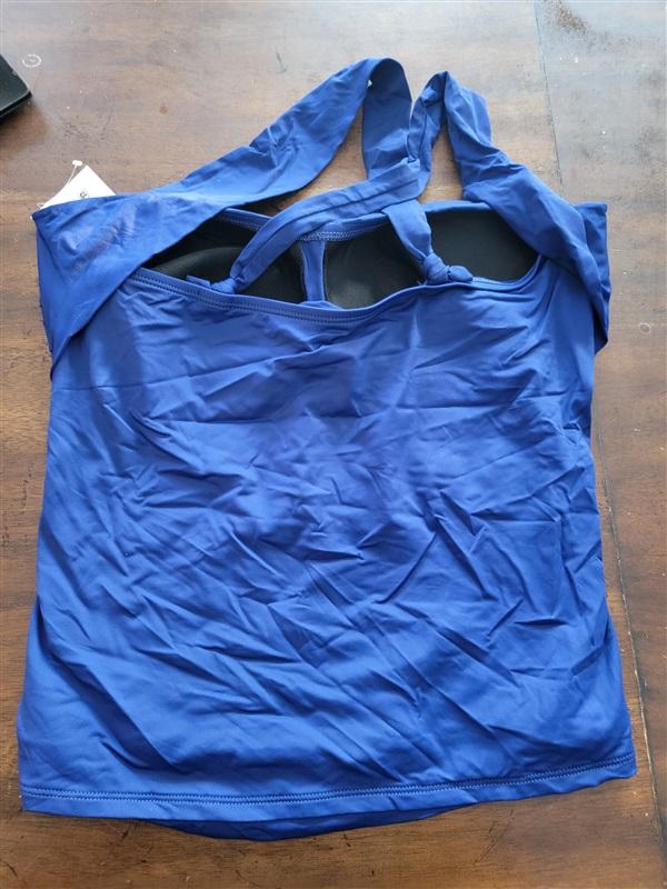 NWT La Blanca Island Goddess SZ 4 Halter Bandeau Tankini Swim Top Blue 123142