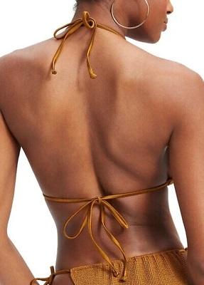 NWT Good American Sz M or 2 Always Fits Tie Halter Bronze Bikini Top 123144