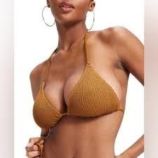 NWT Good American Sz M or 2 Always Fits Tie Halter Bronze Bikini Top 123144