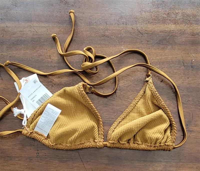 NWT Good American Sz M or 2 Always Fits Tie Halter Bronze Bikini Top 123144