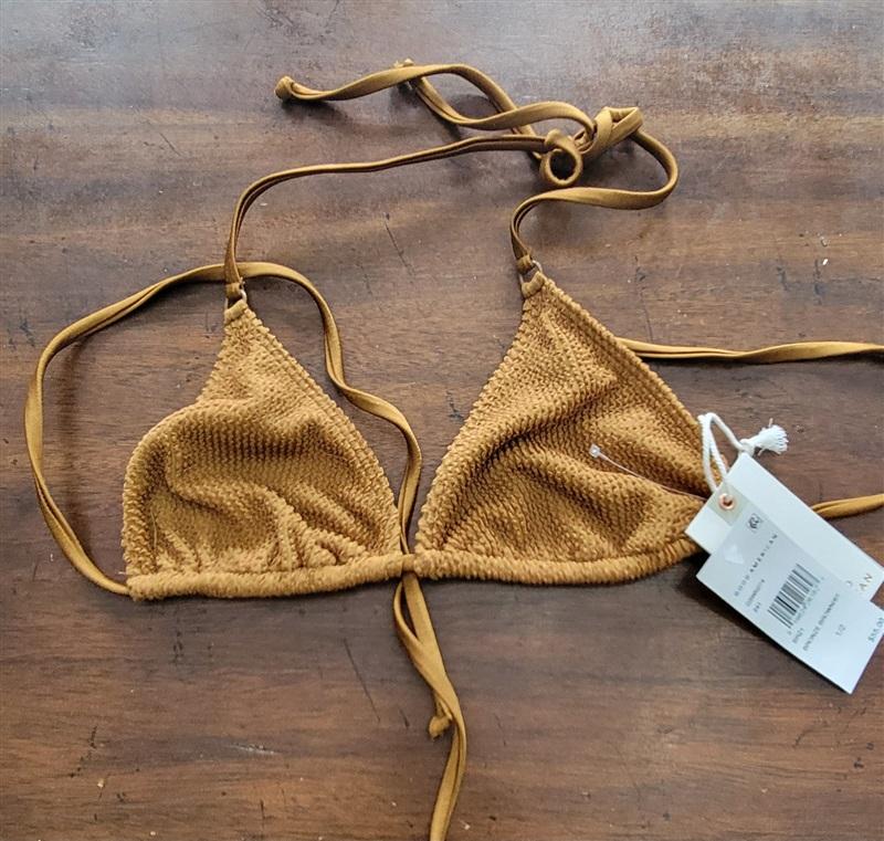 NWT Good American Sz M or 2 Always Fits Tie Halter Bronze Bikini Top 123144