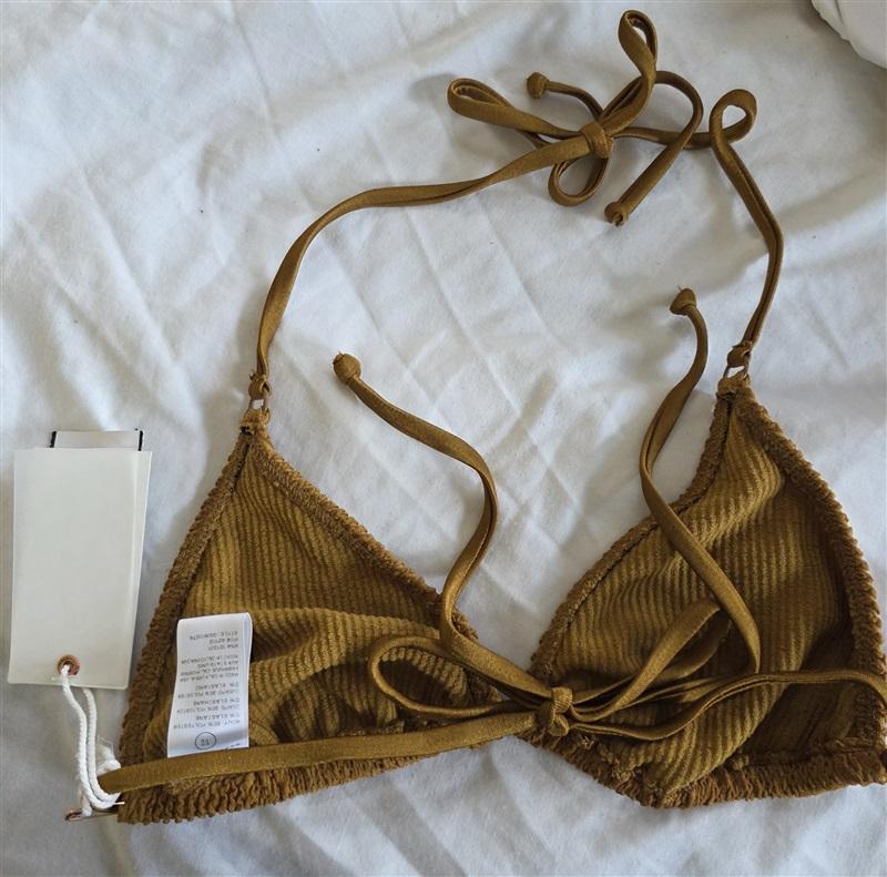 NWT Good American Sz M or 2 Always Fits Tie Halter Bronze Bikini Top 123144
