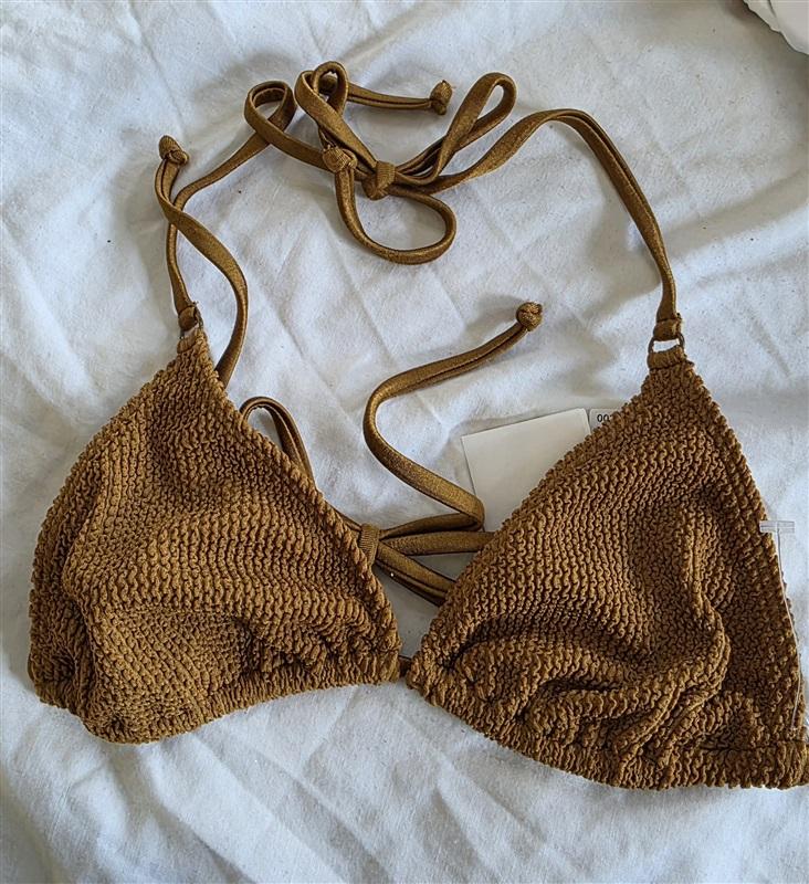 NWT Good American Sz M or 2 Always Fits Tie Halter Bronze Bikini Top 123144