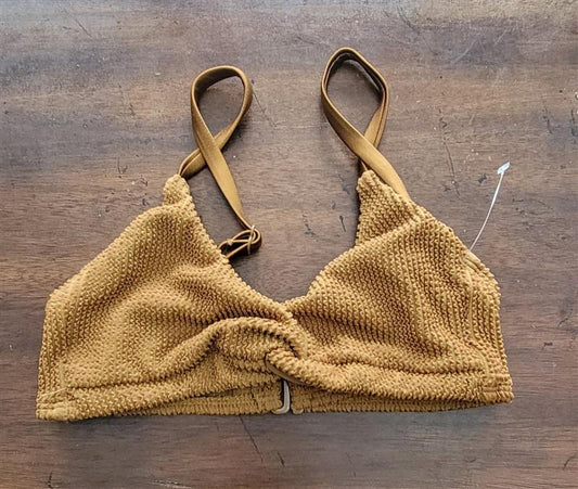 NWOT Good American SM or 1 ALWAYS FITS TWIST BIKINI TOP Bronze 123145