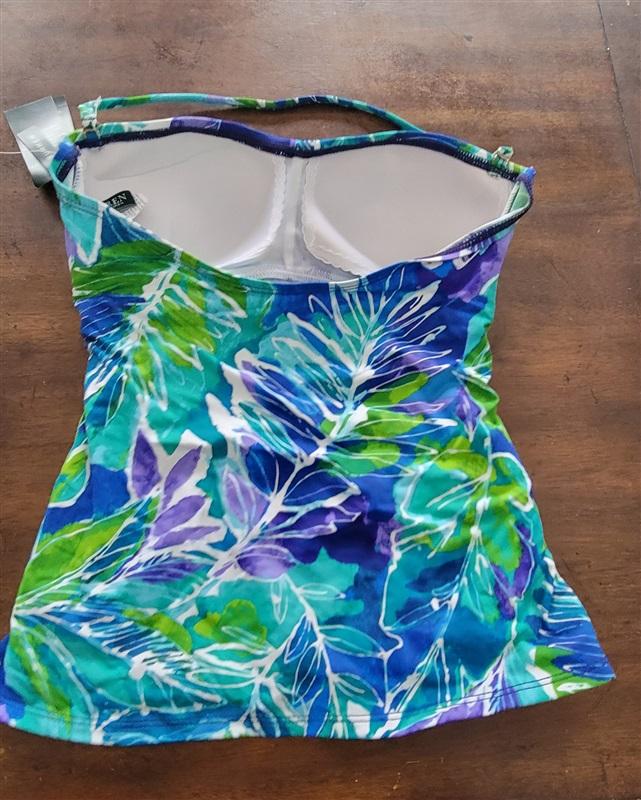 NWT Ralph Lauren 6 Watercolor Blue Green Floral Bandeau Tankini Swim Top 123147