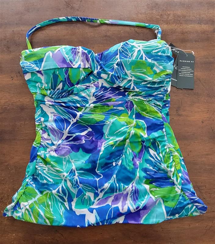NWT Ralph Lauren 6 Watercolor Blue Green Floral Bandeau Tankini Swim Top 123147