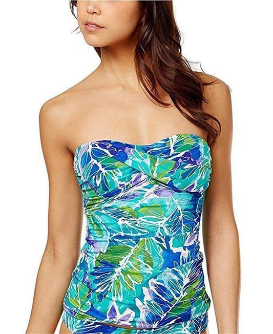 NWT Ralph Lauren 6 Watercolor Blue Green Floral Bandeau Tankini Swim Top 123147