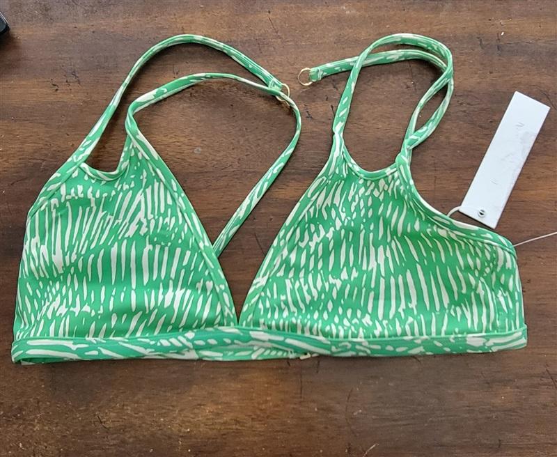 NWT Jonathan Simkhai Large Abstract Fern Triangle Bikini Top Green 123151