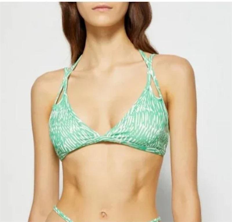 NWT Jonathan Simkhai Large Abstract Fern Triangle Bikini Top Green 123151