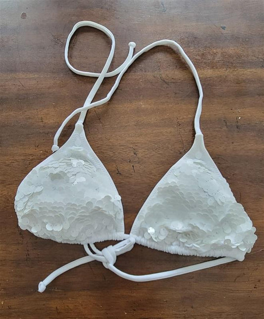 NWOT White Fish Scale Sequin Bikini Swim Top 123152