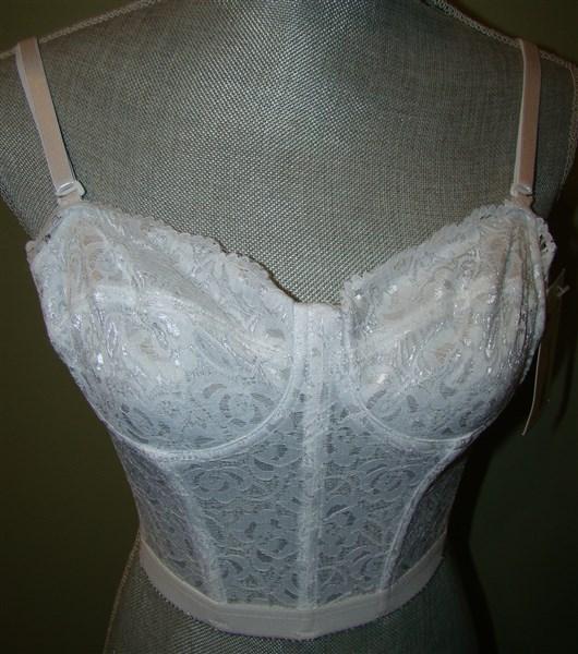 NWT Beauty Bra 34C Low Plunge Lace BS7002 White Long Line Strapless 123177
