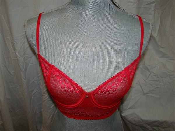 NWT OnGossamer 34C Beautifully Basic Lace Balconette Bra Bustier G4001 Red 123182