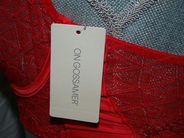 NWT OnGossamer 34C Beautifully Basic Lace Balconette Bra Bustier G4001 Red 123182