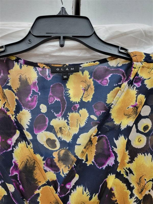 NWOT Glam Boutique S Mod Pansy Ruched Sleeves Shift Dress 123200