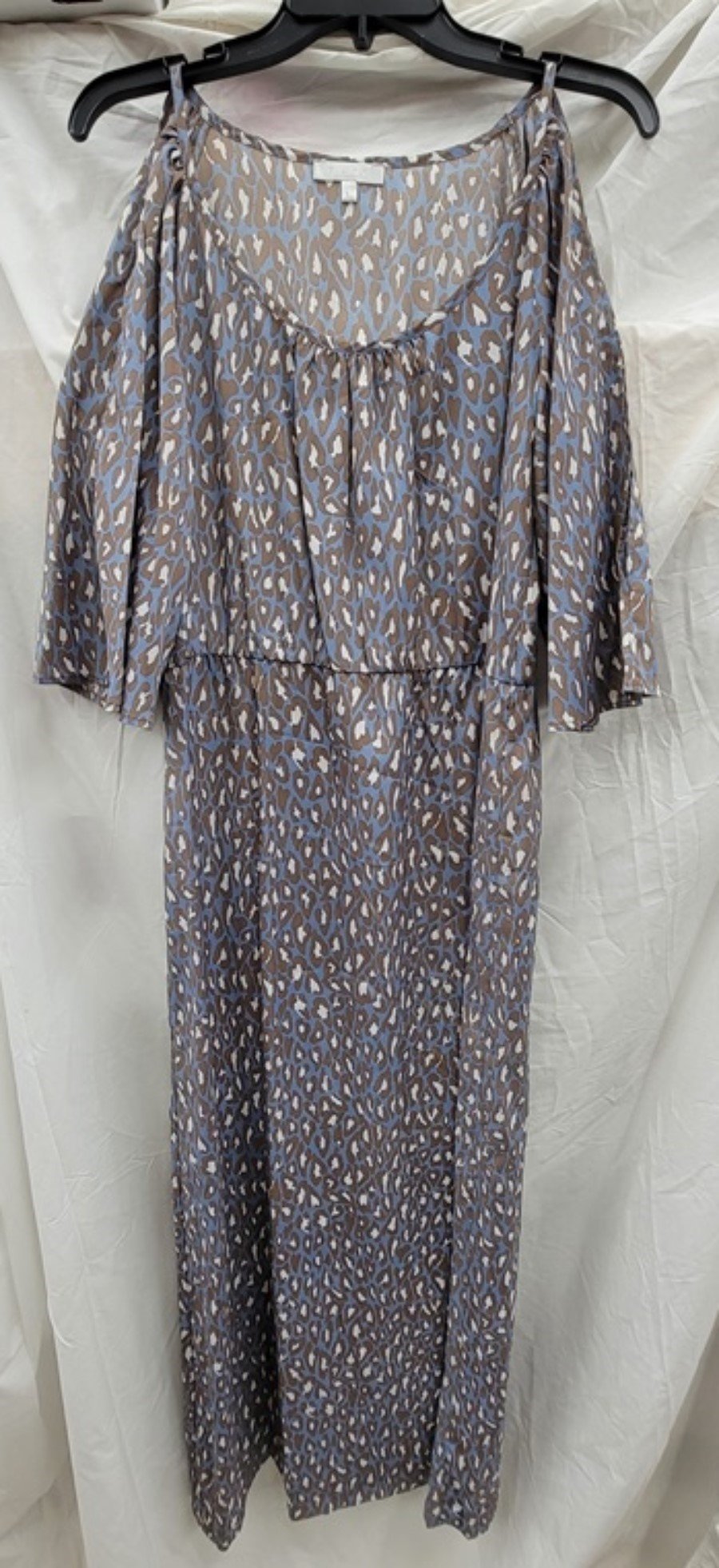 NWOT Glam Boutique S Cheetah Spot Blue Cold Shoulder Shift Dress 123215