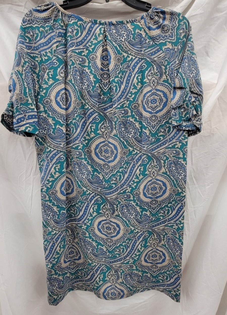 NWOT Glam Boutique M Blue Green Paisley Shift Dress 123226