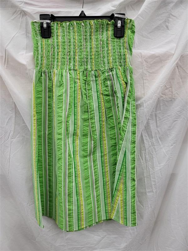 NWOT Glam M Strapless Bandeau Club Mini Dress Green Stripe 123229