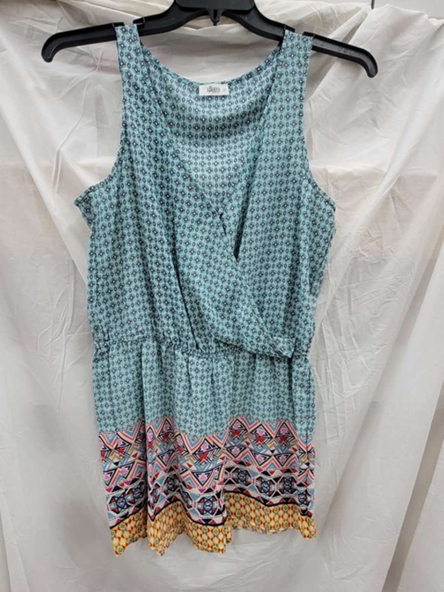 NWOT Glam Boutique M Sleeveless Aqua Geometric Romper 123234
