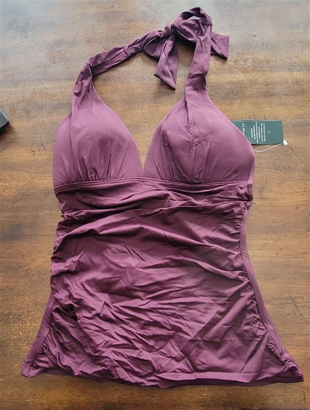 NWT Ralph Lauren 4 Beach Club Slimming Swim Tankini Top Swimsuit Wine 123242