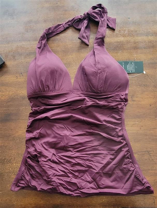 NWT Ralph Lauren 4 Beach Club Slimming Swim Tankini Top Swimsuit Wine 123242