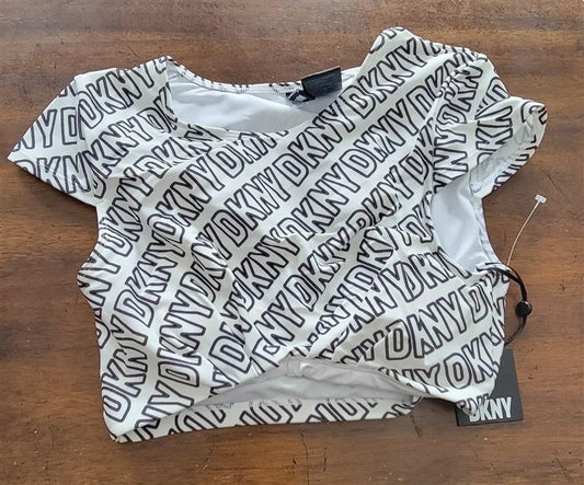NWT DKNY XS Logo Crop Black White Bikini Swim Top 122169