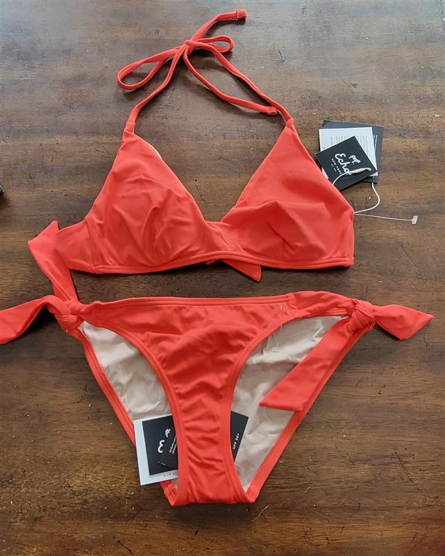 NWT Echo S Red Bikini Halter Top & Tie Side Bottom 123272