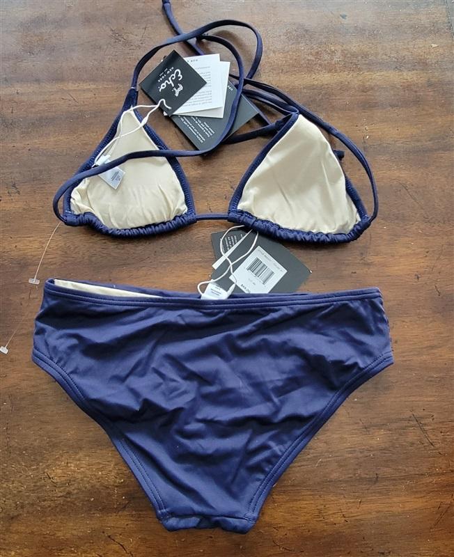 NWT Echo XS Navy Blue Bikini Halter Top & Tie Side Bottom 123276