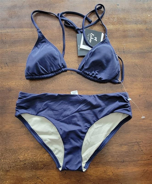 NWT Echo M Navy Blue Bikini Halter Top & Tie Side Bottom 123277