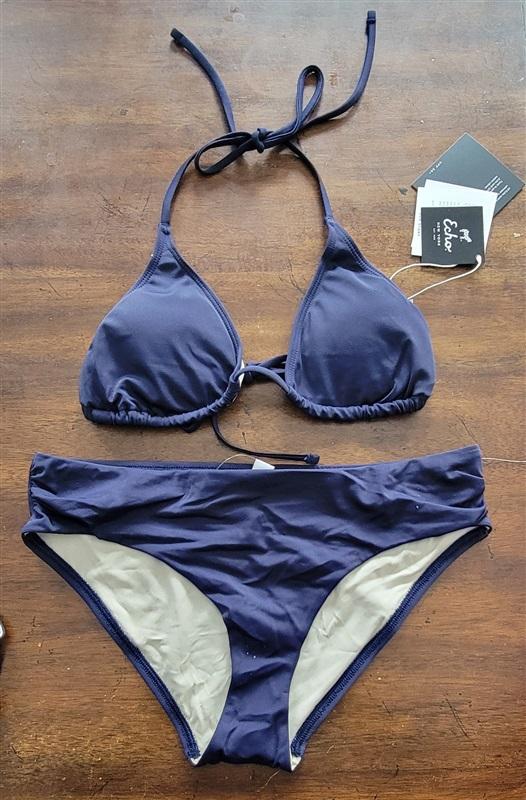 NWT Echo M Navy Blue Bikini Halter Top & Tie Side Bottom 123277