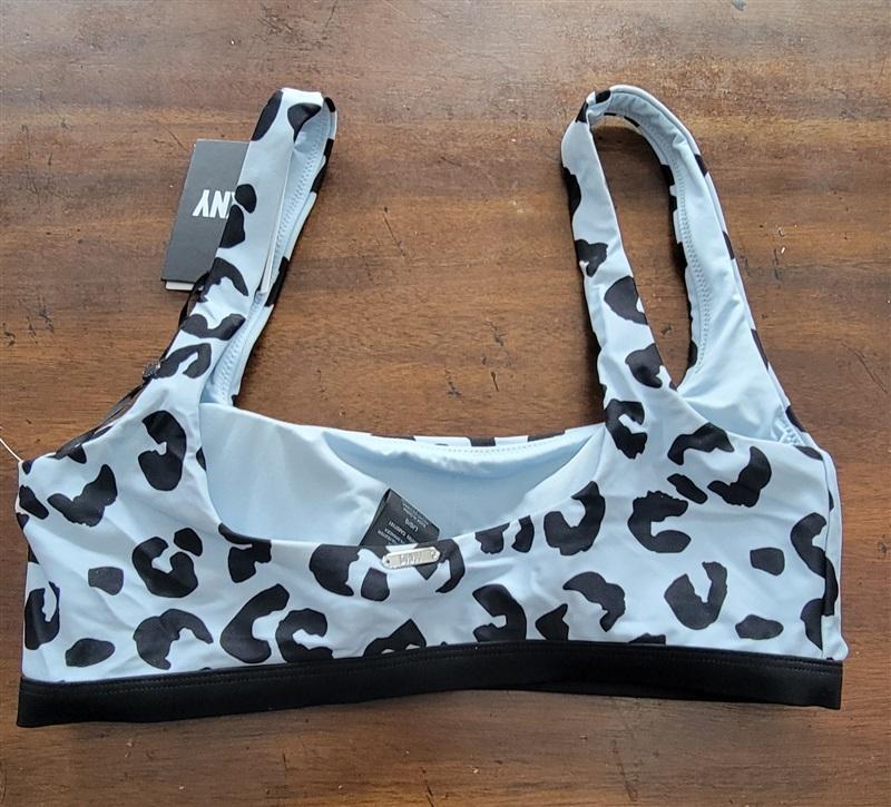 NWT DKNY L BLOCK LEOPARD Blue Black Print Bikini Swim Top 123279