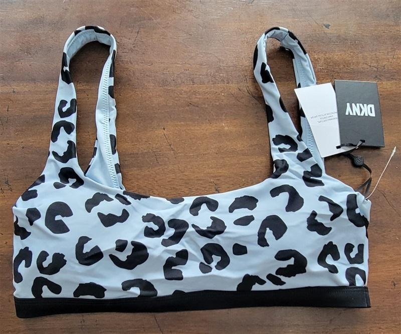 NWT DKNY L BLOCK LEOPARD Blue Black Print Bikini Swim Top 123279