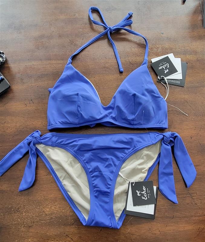 NWT Echo S Blue Bikini Halter Top & Tie Side Bottom 123282