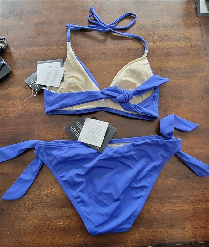 NWT Echo M Blue Bikini Halter Top & Tie Side Bottom 123283