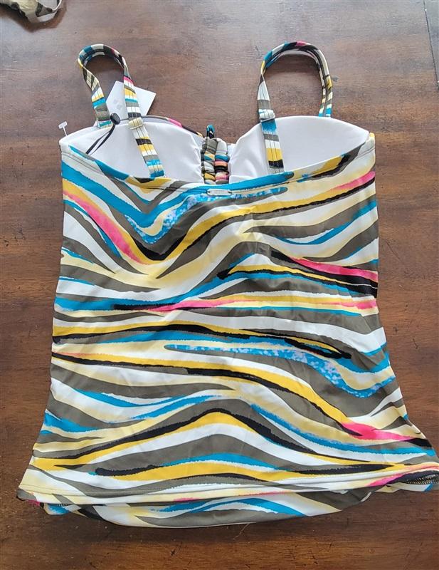 NWT DKNY M Zebra Fruit Stripe Bandeau Tankini Top 123286