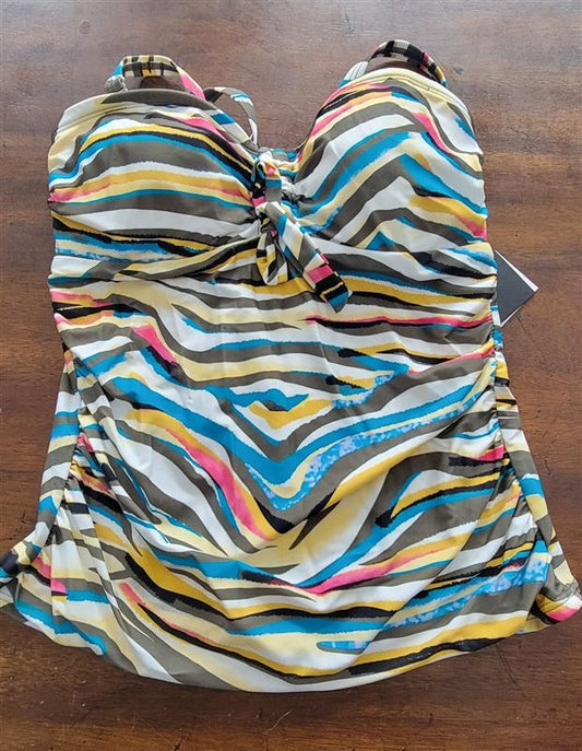 NWT DKNY M Zebra Fruit Stripe Bandeau Tankini Top 123286