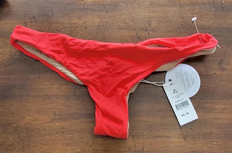 NWT PIlyq M Ava Red Basic Ruched Teeny Bikini Swim Bottom 123301