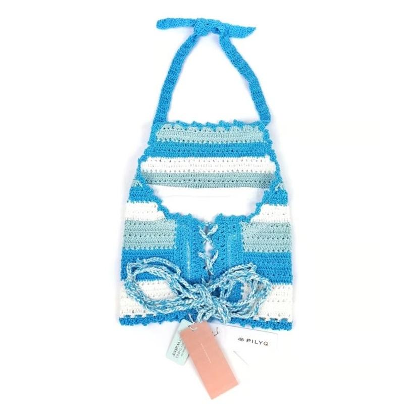 NWOT Pilyq L Blair Crochet High Neck Halter Bikini Swim Top 123317