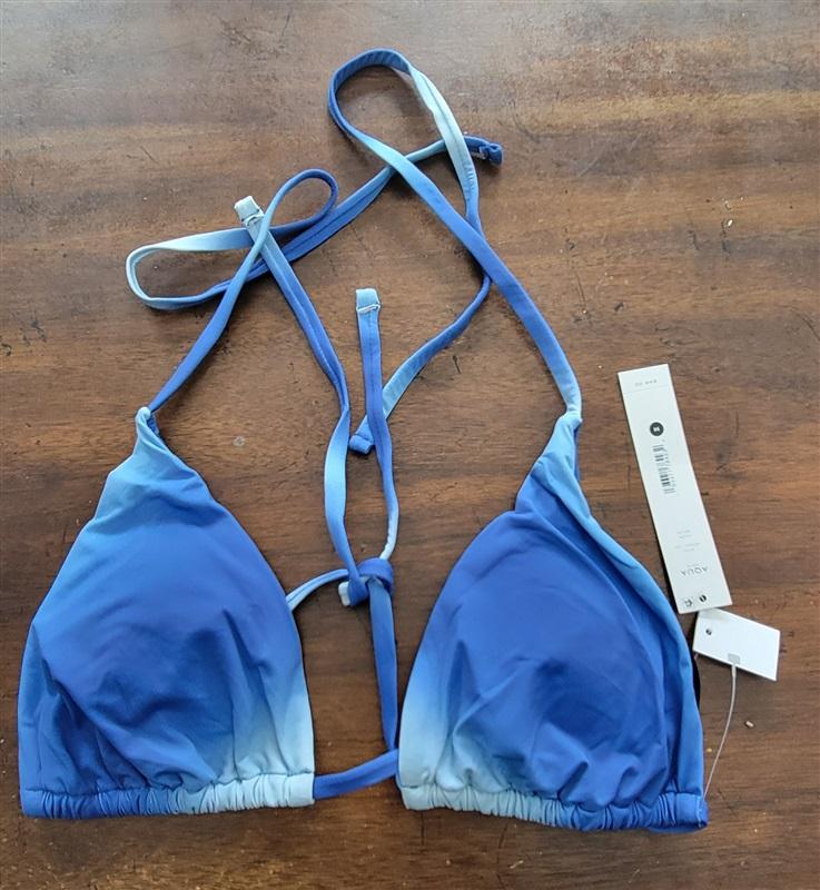 NWT Aqua Swim M Ombre Tie Dye Halter Triangle Bikini Swim Top Blue 123322