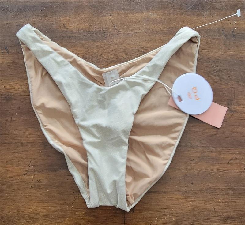 NWT Pilyq PQ S Eternal High Cut Full Bottom Bikini Swim Ivory Sparkle 123323