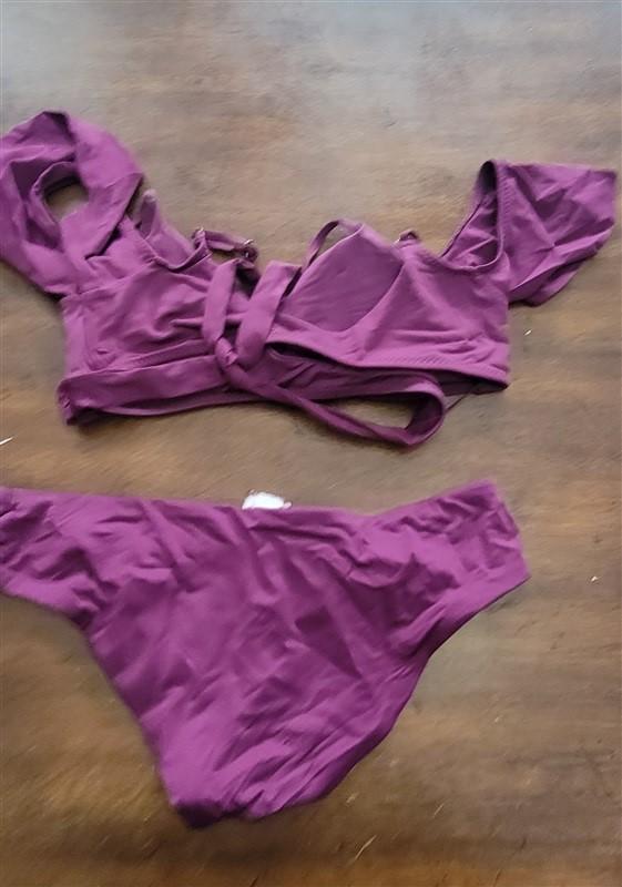 NWOT Becca S Off-Shoulder Strappy Bikini Swim Top & Bottom Purple 123339