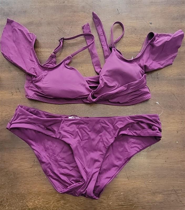 NWOT Becca S Off-Shoulder Strappy Bikini Swim Top & Bottom Purple 123339