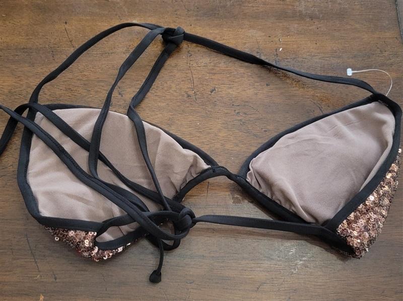 NWOT H&M Sequin Black Silver Bikini Swim Bikini Top 123342