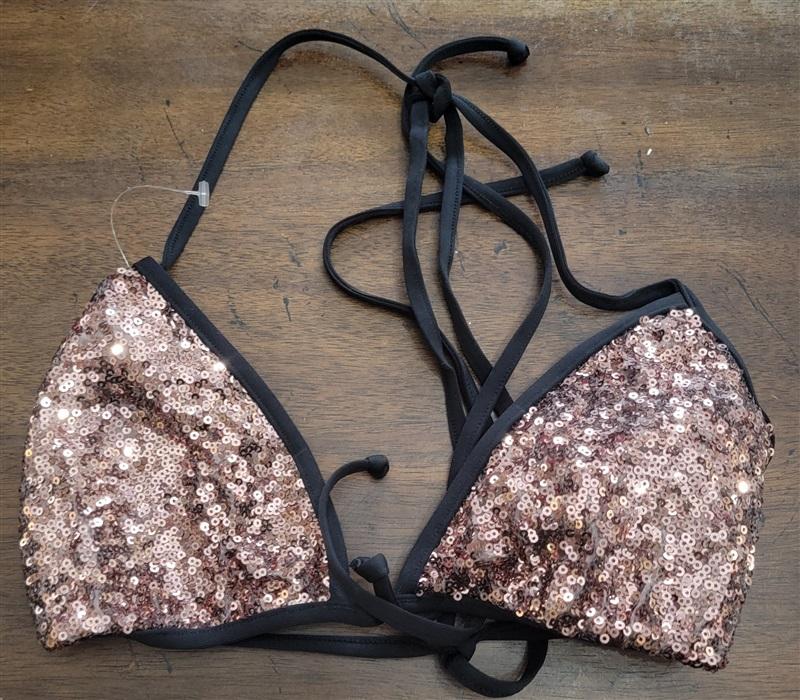 NWOT H&M Sequin Black Silver Bikini Swim Bikini Top 123342