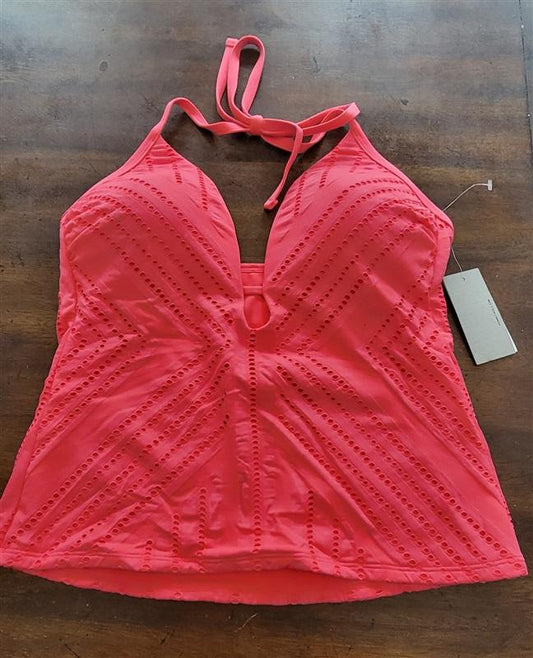 NWT Kenneth Cole M V-Neck Halter Tankini Swim Top Watermelon 123344