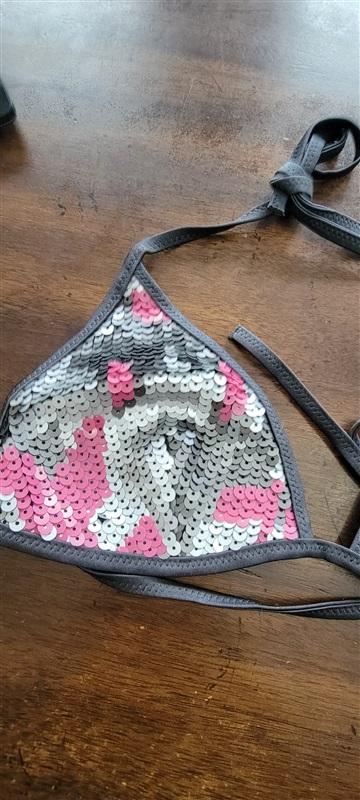 NWOT Calzedonia Colbey L Sequin Camo Pink Silver Bikini Swim Top 123345