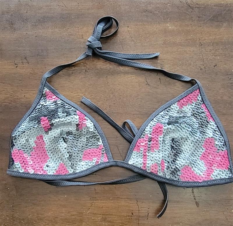 NWOT Calzedonia Colbey L Sequin Camo Pink Silver Bikini Swim Top 123345