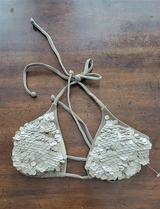 NWOT Taupe Fish Scale Sequin Bikini Swim Top 123346