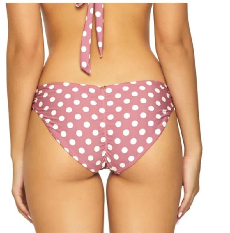 NWT Pilyq Barcelona S Pink Polka Dot Ruched Full Bikini Swim Bottom 123348