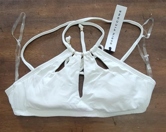 NWOT Robin Piccone XS Standard High Neck Cut Out Bikini Top White 123349
