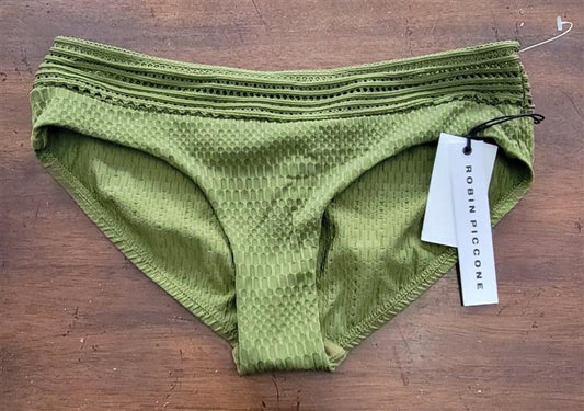 NWOT Robin Piccone Perla XS Green Crochet Banded Bikini Swim Bottom 123352